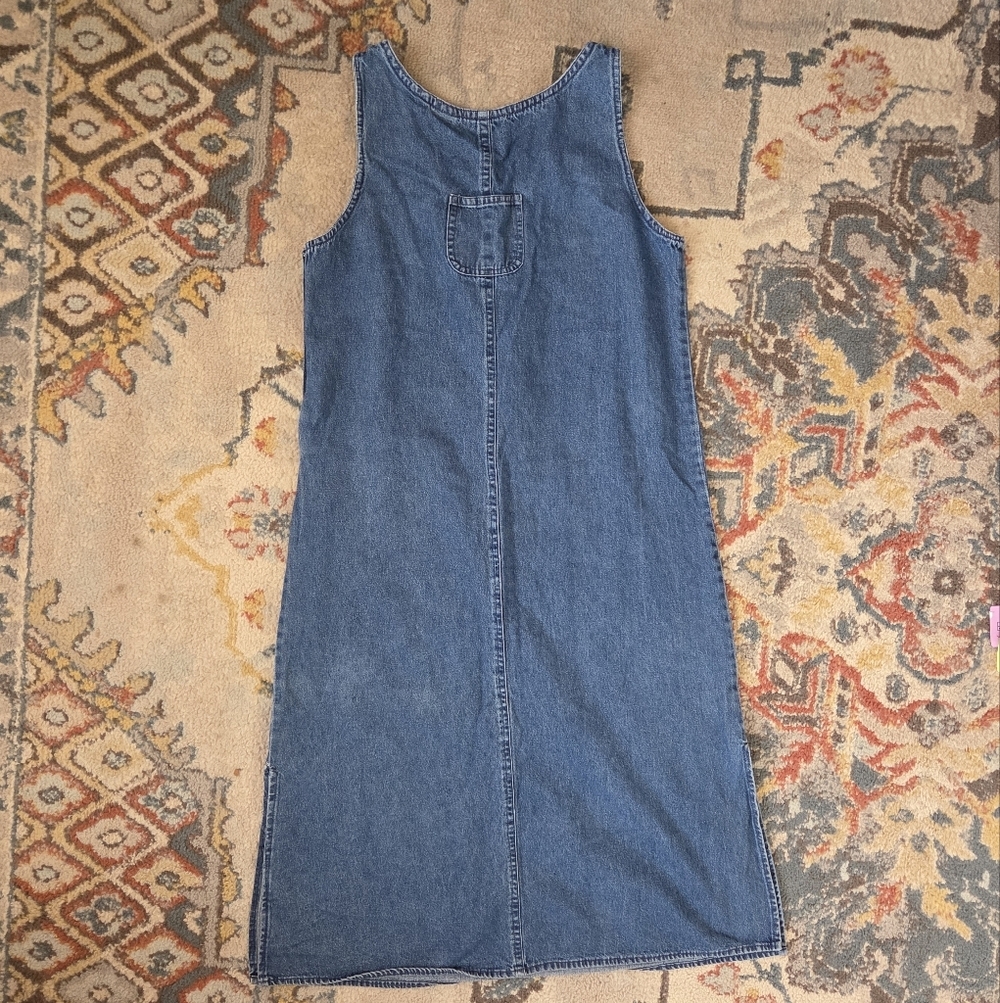 Vintage Denim Petite Sophisticates Embroidered Floral Dress Jumper Overall Y2k - Picture 9 of 9